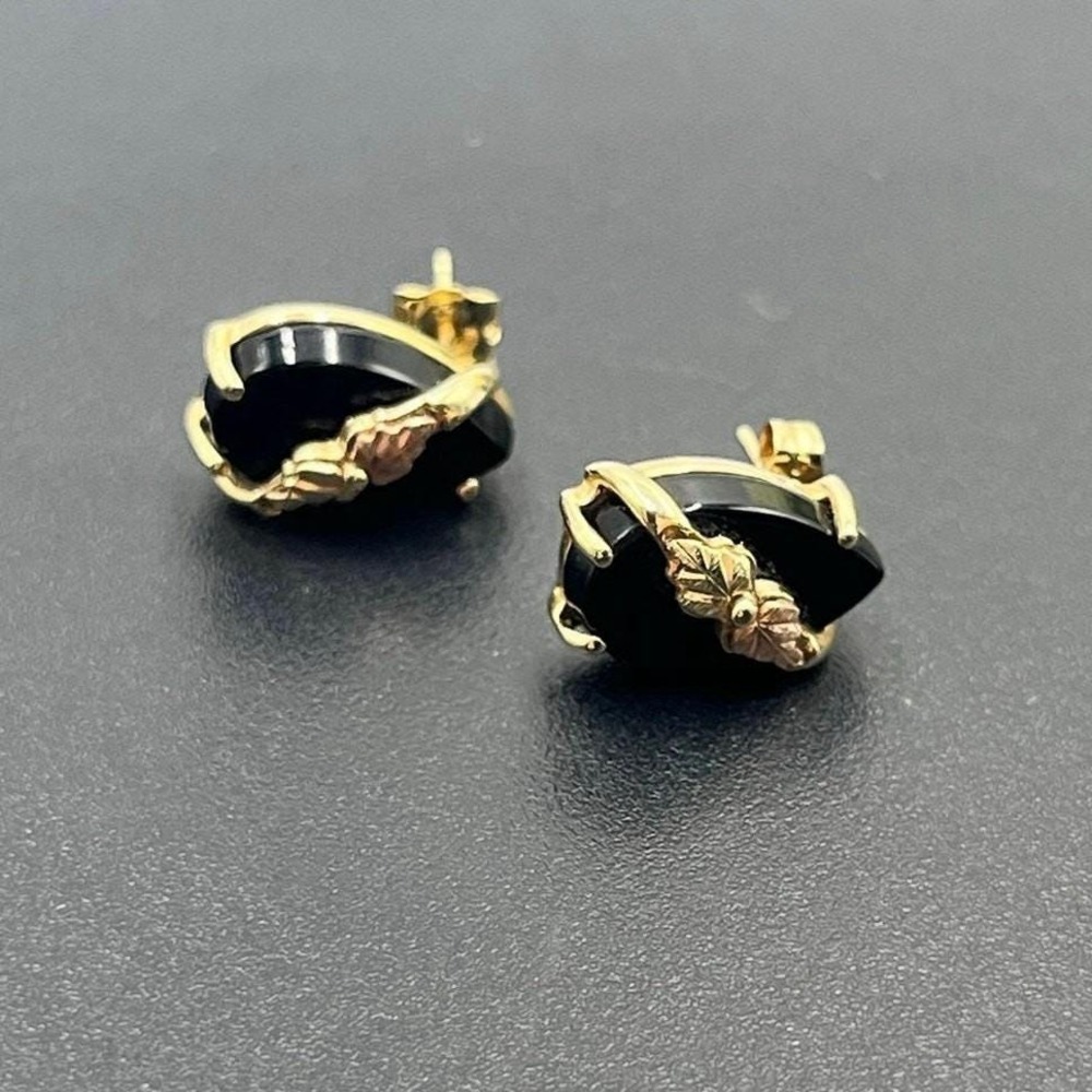 Black Hills Gold C. Co 14k Vintage Onyx Leaf Vine Estate 10k‎ Stud Earrings 3 Gr